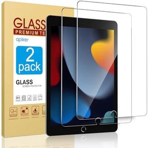 apiker 2 Pack Screen Protector for iPad 9th 8th 7th Generation 10.2 Inch, Tempered Glass Film for iPad 9 8 7 (2021/2020/2019), Case Friendly, Apple Pencil Compatible, High Response