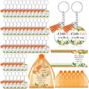 Quelay 48 Sets Little Cutie Baby Shower Party Favors with Orange Keychains Thank You Kraft Tags Orange Organza Bags for Gender Reveal Decorations Fruit Theme Birthday Party Supplies Gift for Guest