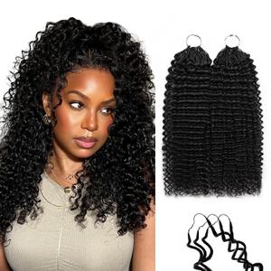 Human Crochet Hair Kinky Curly Crochet Human Hair 18 Inch 120g Afro Kinky Curly Knotless Pre-Separated Feather Crochet Human Hair Invisible Crochet Hair Extensions 100 Strands Natural Black (1B#)