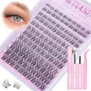 Wispy Lash Clusters Kit Natural Cluster Eyelash Extensions 8-16mm Lash Extension Kit Invisible Band Lashes Clusters Clear Thin Band Eyelash Clusters with Clear Lash Bond and Seal, Tweezers by Wtvane