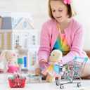 134pcs Mini Shopping Cart Basket Miniature Food Drink Bottle Supermarket Metal Handcart Toys Doll House Store Cosplay Game Dollhouse Grocery Fruit Cake Bread Party Trolley Model Dollar Bills