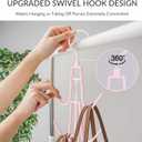 ZEDODIER Purse Organizer for Closet, Heavy-Duty Hanging Purse Hanger Closet Holds Up to 6 Purses, Metal Rotating Space Saving Bag Holder Handbag Storage Hook Backpack Rack, Pink