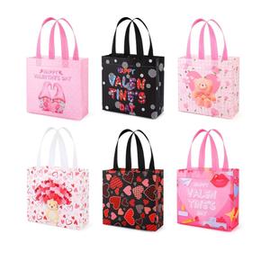 YANGTE Valentine's Day Gift Bags With Handles - 12Pcs Reusable Non-Woven Tote for Kids Classroom Exchange, Party Favor, Wrapping - Goody Bags for Giving