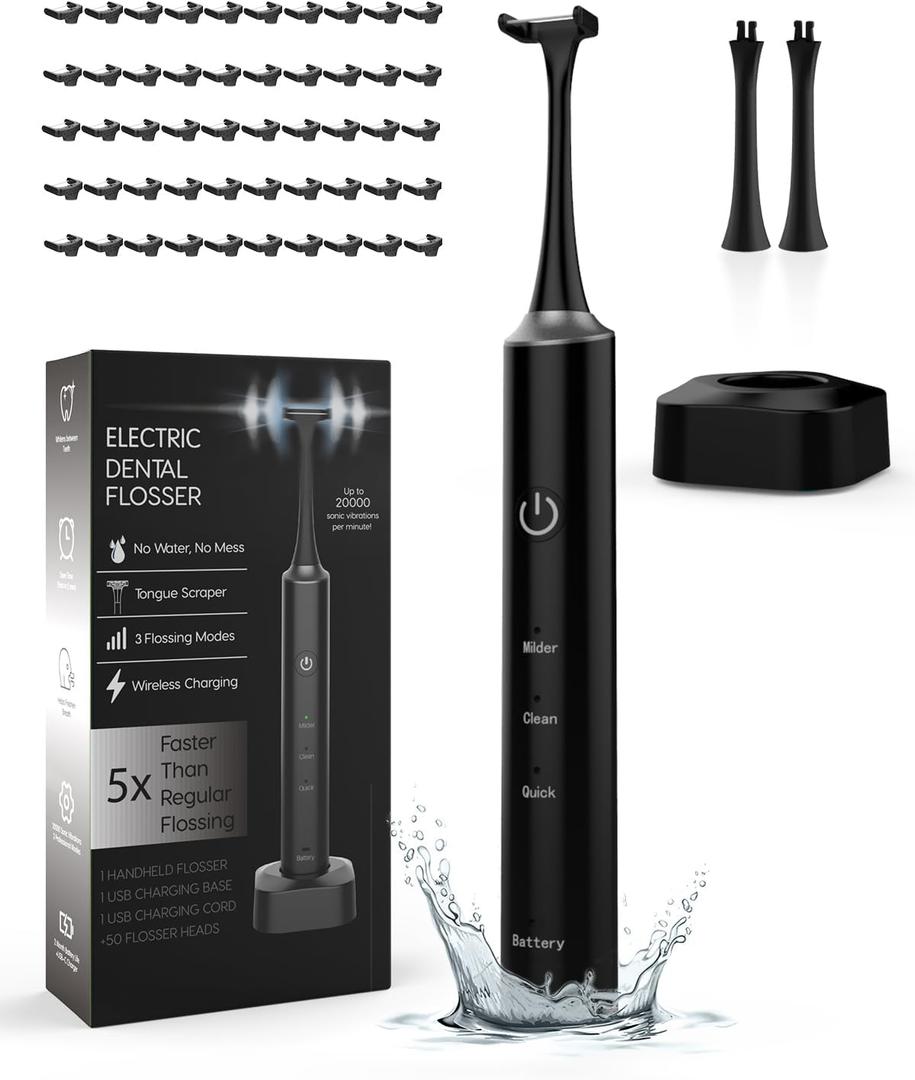 Voraiya Electric Flosser for Teeth, Reusable Dental Floss with 50 Replacement Heads, Dentist Recommended, Water Flosser Alternative, Rechargeable Dental Floss Picks for Adults and Kids