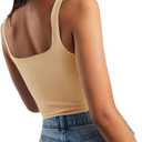 Artfish Women's Sleeveless Strappy Seamless Crop Tank Tops Square Neck Workout Fitness Basic Cropped Camis Beige Tan Khaki M