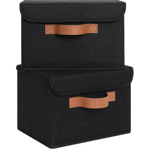 GRANNY SAYS Small Storage Bins with Lids, Small Storage Boxes, Shelf Baskets for Shelf, Collapsible Storage Bins for Living Room, Bedroom, 10x8x7 Inch, Black, 2-Pack