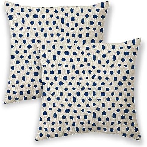 Navy Blue Polka Dots Pillow Covers 18x18 Inch Pack of 2 Boho Blue Cream Throw Pillow for Couch Brush Strokes Outdoor Pillowscase Square Pillow Case Cushion for Bedroom Home Sofa Decoration