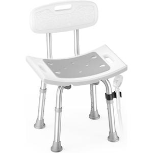 Shower Chair for Inside Shower with Back, Tool-Free Assembly, Height Adjustble Shower Seat with EVA Cushion and Non-Slip Feet, Support Up to 350 lbs, Grey