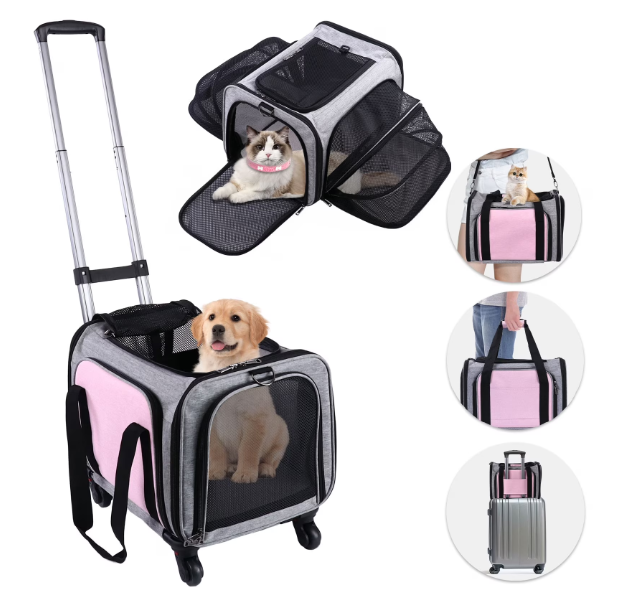 BEBANG Rolling Pet Carrier with Wheels, Foldable Airline Approved Dog Carriers for Small Dogs and Cats, Cat Carrier on Wheels, Pet Travel Carrier for Flight Camping Outdoor