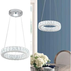 11.8" Crystal Chandelier LED Round Flush Mount Ceiling Light Fixture Modern Hanging Pendant Lighting Mini Ring Chandeliers for Dining Room Kitchen Island Hallway Bathroom (Cool White)