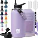 Insulated Water Bottle | Thickened Stainless Steel Vacuum Metal | Portable Sports Half Gallon Large Water Jug for Gym and Hiking with Straw, Carrier Bag, Handle Strap | BPA-Free 64 oz (Purple)