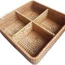 I-lan 4-compartment Square Woven Natural Wicker Storage Basket Box without Lid, 4 Divided Rattan Basket Organizer for Countertops ,Shelf, Snacks, Candy, Nuts and Other Accessories