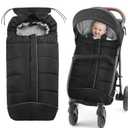 Universal Baby Footmuff for Strollers,Stroller Cover for Winter with Hooded Design,Waterproof and Windproof Winter Sleeping Bag with Coral Fleece Lining, Baby Bunting Bags for Most Strollers (BLACK)