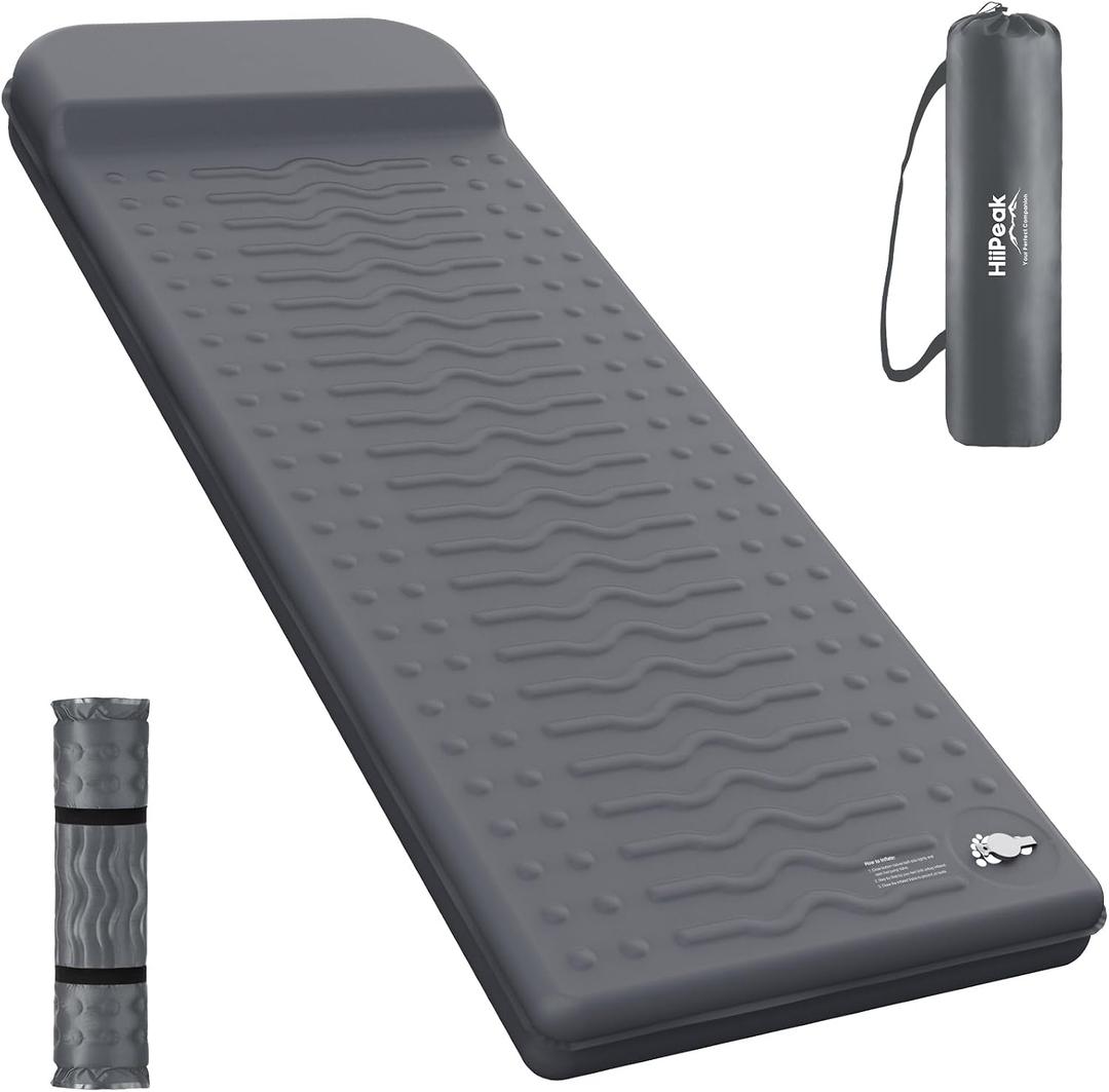 HiiPeak Memory Sleeping Pad, Compact 3" Thick Foam Sleeping Mats with Pillow, 9.5 R-Value Insulated Camping Mattress Pad, Easy Inflate & Deflate, Inflatable Sleep Mat for Backpacking Hiking Car Tent, Single