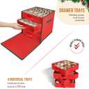 WDZREE Premium Large Christmas Ornament Storage,Box with Side Open, Drawer Style Trays - 3" Compartment, 4 Trays, Keeps 64 Holiday Ornaments -Made of Durable 600D Oxford Fabric Tear-Proof Material (Red)