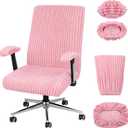 Tegeme Set of 4 Faux Fur Office Chair Covers Set with Armrest Covers, Computer Universal Stretchable Chair Seat Protector Washable Jacquard Computer Seat Slipcovers for Home Office(Pink)
