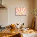 Framed Boho Sun Canvas Wall Art Picture Bohemian Sunset Sunrise Sunshine Rainbow Poster Print Aesthetic Floral Pink and Orange Abstract Painting Wall Decor for Bedroom Dorm 12x16in