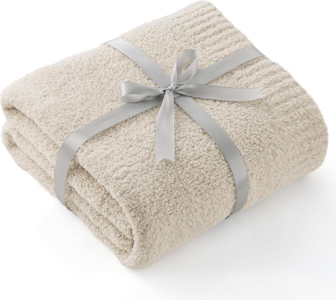 Bedsure Knit Throw Blanket for Couch - Super Soft, Cozy & Warm Fluffy Blanket, Breathable, Lightweight for Bed & Sofa, Beige, 60x80 Inches