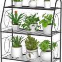VyGrow Plant Stand, 3 Tier Plant Shelf for Indoor Outdoor, Heavy Duty Metal Outdoor Plant Stand Holder Rack for Living Room Balcony and Garden, Iron Wire, Black