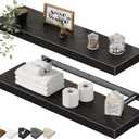QEEIG Floating Shelves for Wall 23.6" Long - Wall Mounted Shelf Bathroom Kitchen Living Room Bedroom Farmhouse Home Decor Display Bookshelf Large 23.6 x 9.3 inch Set of 2, Black (008-60B)