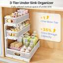 Under Sink Organizer, 2-Pack 3-Tier Thickened Metal Pull out Cabinet Organizer Shelf, Height Adjustable Slide out Storage Drawer Rack for Kitchen Bathroom Pantry Laundry Home Organization, White