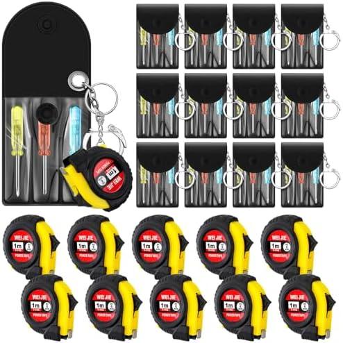 Mootycapa 6 Pcs Mini Screwdriver Keychain Tape Measure Keychains Set Mens Gift Bulk Retractable for Adult Xmas Tool Birthday Party