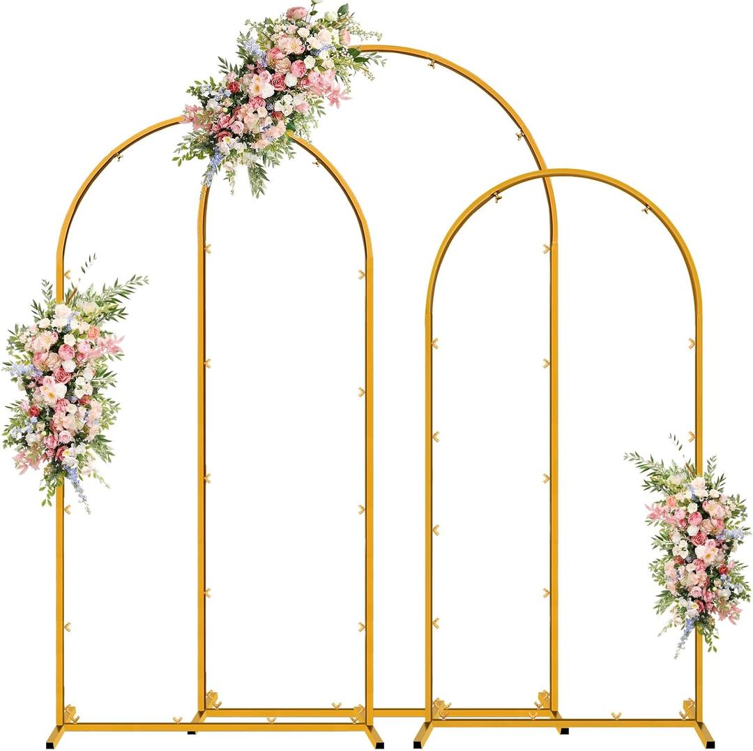 Metal Arch Backdrop Stand Set of 3 Wedding Arch Stand 7.2FT & 6.6FT & 6FT Arched Backdrop Frame for for Wedding Ceremony Baby Shower Birthday Party Graduation Ceremony Decoration
