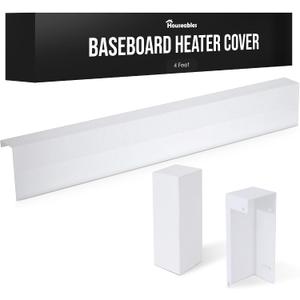 Houseables Baseboard Heater Covers, Baseboard Covers, For Radiator Heat, Base Board Heaters, Electric Heated Board, Hydronic Radiators, Left and Right End Caps, Home, Vent, Metal, White, Slip On, 4 FT