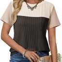 Dokotoo Womens Tops 2026 Colorblock Round Neck Short Sleeve t Shirt Spring Sweatshirts Business Casual Loose Ladies Shirts Summer Outfits for Women Trendy Black Large