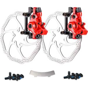 Farbetter Bike Disc Brake Kit, Including Front and Rear Caliper, 160mm Rotor, Mechanic Tool-Free Pad Adjuster for Mountain Bike, Road Cycling, Fixed Gear Bike, MTB, BMX (Red)