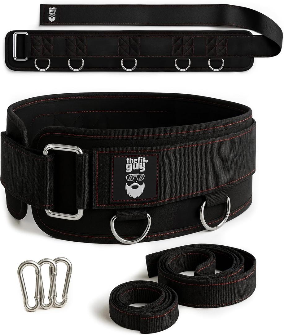 THEFITGUY Multi-Attachment Belt for Cable Machine and Smart Home Gym Squats and Hip Thrusts, 5 Attachment Points for Optimal Weight Distribution, 2 Straps (40 & 27) and 3 Metal Snap Hooks Included