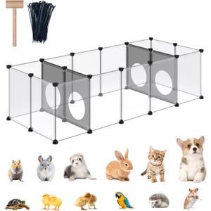 DINMO Rabbit Playpen, Guinea Pig Cages, Hamster Cages, Interesting Game Holes Design for Small Animal, Bunny, Ferret, Hedgehog, DIY, Expanded, Portable, Exercise Fence, 61.4 x 25.4 x 16.4 inches