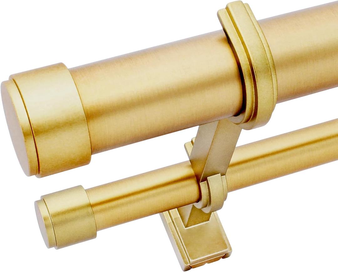BlastHome Non-Adjustable Luxury Double Curtain Rods for Windows, 1 Premium Rod Set, 7 foot Custom Fixed Length (Two Rods Connect on Both Front & Back for a Seamless Look), Brushed Gold