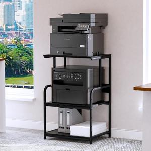 Arbuxzuy Printer Stand with Storage Shelf, 3 Tier Printer Cart with Wheels, Mobile Printer Table for Home Office, Stands for Heat Press Scanner Fax, Industrial Style (Black) Standard(19.7x15.75x30.5in)