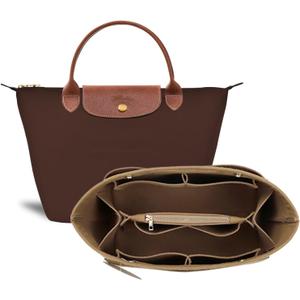 Purse Organizer Insert for Tote, Handbag Organizer Compatible with Shoulder Bag Large/Small, LE PLIAGE Top Handle Small/Medium (Lighting Coffee, Large)