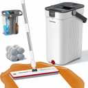 Mop and Bucket Set, Flat Mop and Bucket System with Separate Dirty and Clean Water, 3-Compartment Wall Cleaner Mop, Flat Mops for Floor Cleaning with 4 Microfiber Pads