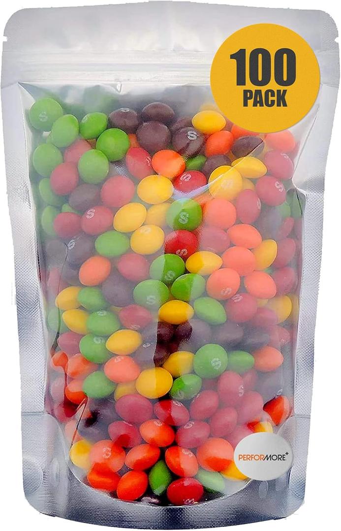 Stand Up Pouch Bags, 6" x 9", Heavy Duty, 100 Pack, Clear Front with Aluminum Foil Back - Resealable Ziplock and Heat Sealable for Food Storage