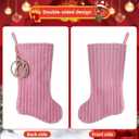 2 x 19.5 Inch Embossed Stripe Christmas Stocking,Personalized Xmas Stocking with Gold Wooden Initial Monogram,Fireplace Christmas Party Decoration and Xmas Gift(Pink,Letter I)