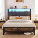 OLEVS Full Bed Frame with Headboard, Metal Platform Bed Full Size with 2-Tier Storage, LED Light & Charging Station Type C, No Box Spring Needed