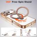 Compatible with iPhone 17 Pro Max Case with 360 Magnetic Ring Stand [Compatible with Mag-Safe] Camera Lens Protector Plating Clear Phone Case for iPhone 17 Pro Max 6.9", Desert Gold