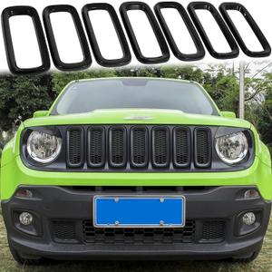Grill Inserts, Front Grille Guard Cover Trim Fit for Jeep Renegade 2015 2016 2017 2018 (7 Pack)