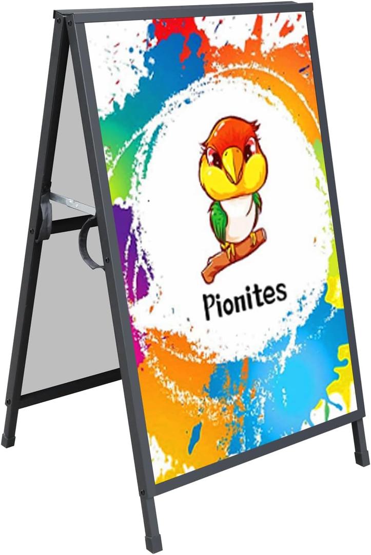 Pionites Heavy Duty Slide-in Folding A Frame Sign Sidewalk Sign 24x 36 Inch Steel Metal Double-Side Pavement sign Corrugated Plastic Poster (1, Black, 24''X36''(Frame Only))