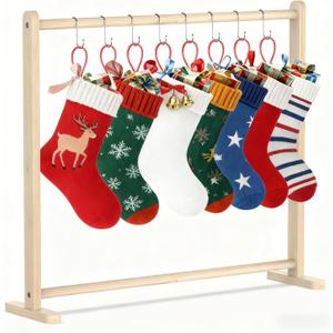 Wooden Christmas Stocking Holder Stand, 8 Hooks Wood Xmas Stocking Hanger Floor Stands, 101x26x88Cm/39 * 10 * 34Inch