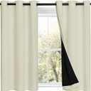 NICETOWN Cold Reducing Curtains, Bedroom Full Blackout Panels, Super Thick Insulated Window Covers, Complete Blackout Draperies with Black Liner for Short Window (Beige, Set of 2, 42 by 45-inch)