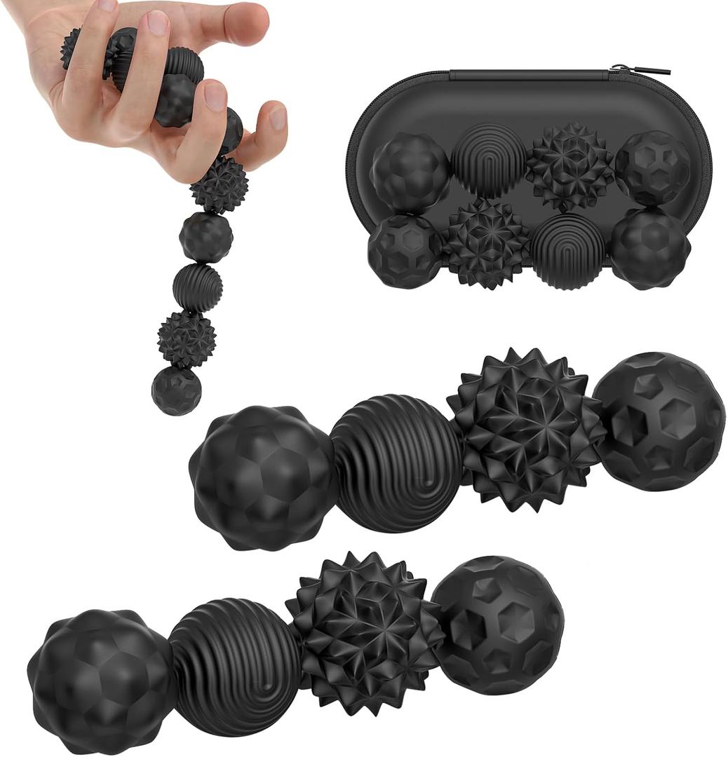 Magnetic Balls Fidget Toy, 8pcs Attraction Balls with Textures Silicone Shell for Teens, Stress Relief Sensory Toys for Autism ADHD Anxiety, Office Desk Silent Fidget Toys for Adults (Black)