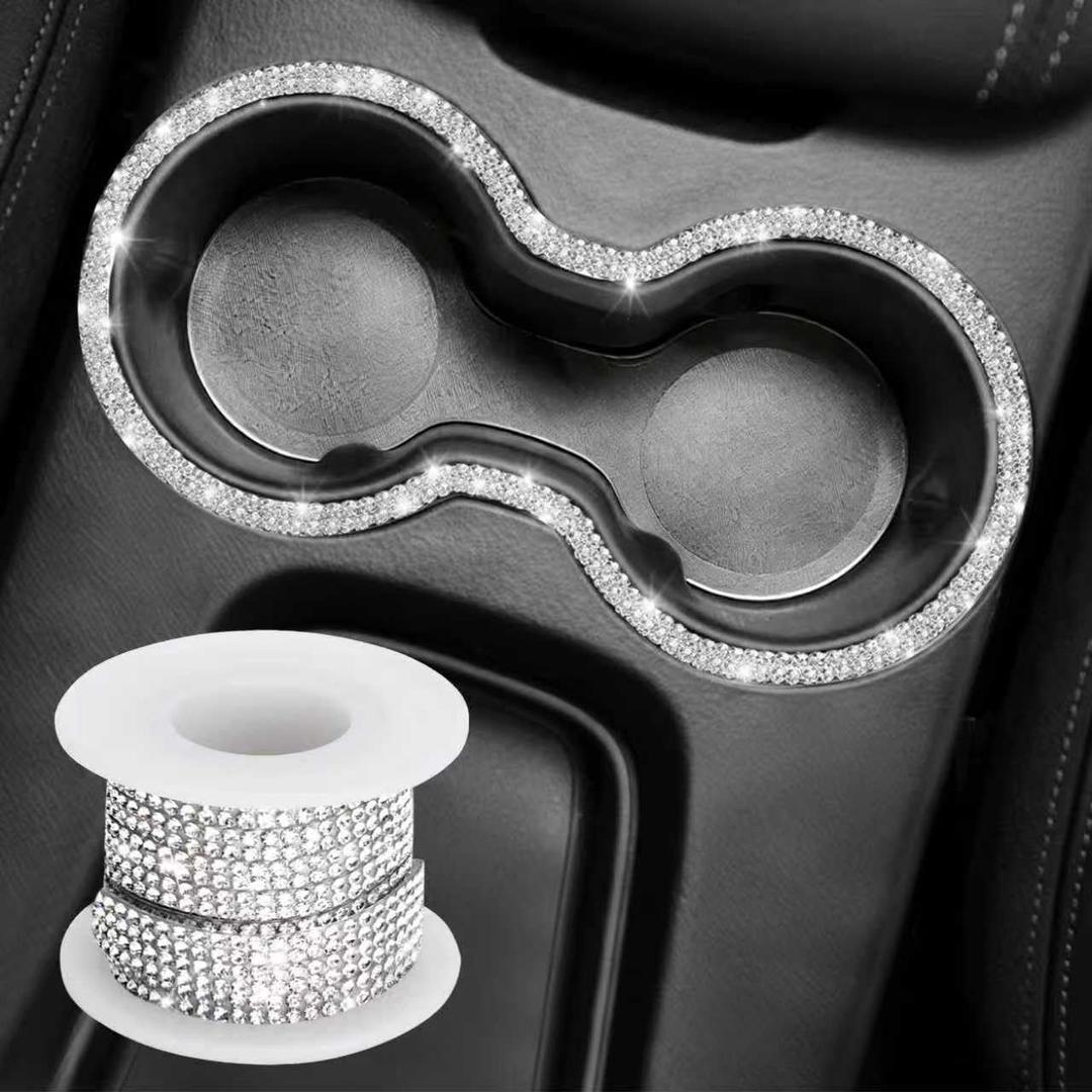 Self Adhesive Rhinestone Strips,Rhinestone Car Accessories,Interior Automotive Decals,Diamond Auto Accessories for Women,Suitable for Car Dashboards,Cup Holders,Mirrors and so on (White)