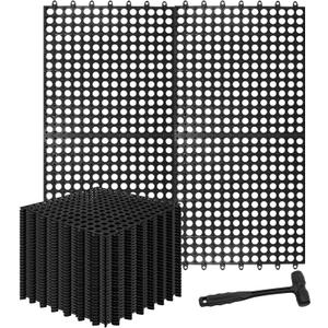 30 Pack Drainage Interlocking Tiles, 12x12 Modular Interlocking Floor Tiles with 1 Pc Plastic Hammer Non Slip Rubber Floor mat with Holes for Pool Bathroom Deck Kitchen Patio