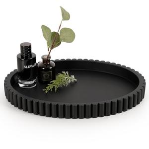 Cathyeen Oval Tray for Coffee Table Decor, 15" Concrete Tray, Table Centerpieces Decorative Trays for Home Decor, Modern Decorative Trays for Coffee Tables, Centerpiece Trays, Black