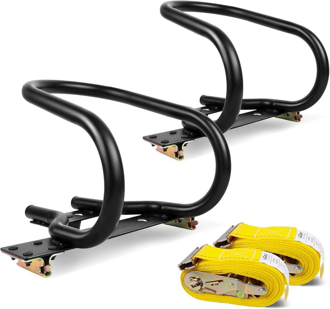 7" Motorcycle Wheel Chock Steel for E-Track System with 2x15 E Track Ratchet Straps(2 Pack Bundle)