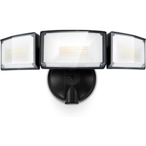 LUTEC 75W 8000 Lumen Floods Light Outdoor, Switch Controlled LED Security Lights with 3 Adjustable Heads, 5000K Daylight, IP65 Waterproof Exterior Flood Light for Outside Garage, Yard, Patio-Black